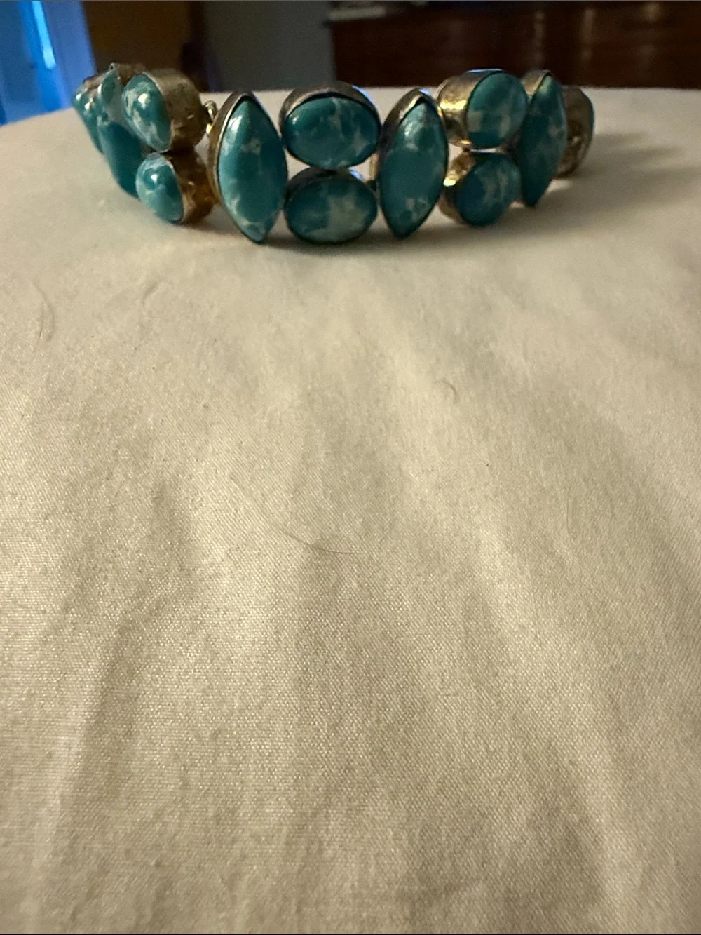 Turquoise Stone Link Bracelet - Blue Beaded Women's Jewelry